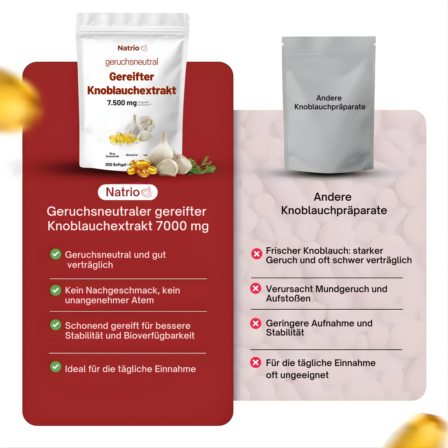 Gereifter Knoblauchextrakt – 7.500 mg geruchsneutrale Softgel-Kapseln