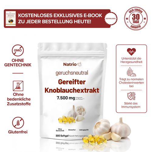 Gereifter Knoblauchextrakt – 7.500 mg geruchsneutrale Softgel-Kapseln