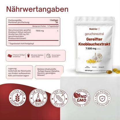 Gereifter Knoblauchextrakt – 7.500 mg geruchsneutrale Softgel-Kapseln